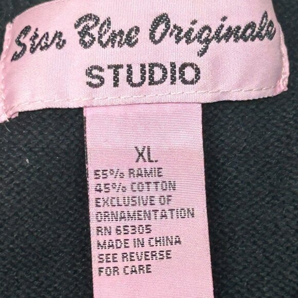 Star Blue Originals Black Knit Christmas Tree Sweater w/ Beads & Sequins Size XL - Picture 5 of 8